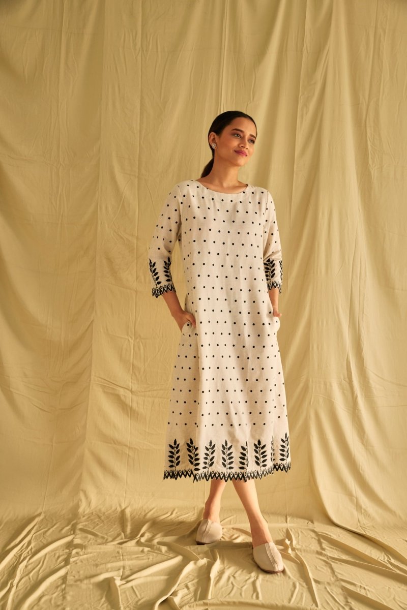 Buy Hand Scalloped Cutwork Linen Dress | Shop Verified Sustainable Womens Dress on Brown Living™