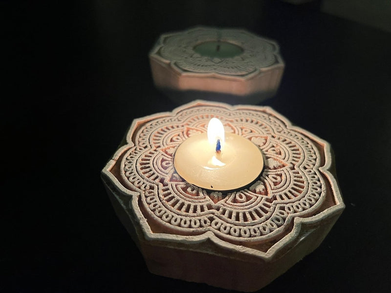 Buy Handcrafted Wooden Diya | Tea light holders | Flower design | Shop Verified Sustainable Gift on Brown Living™