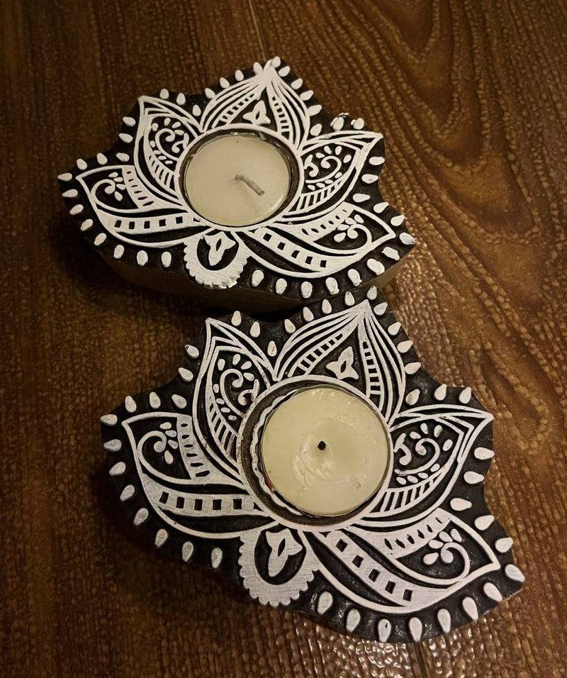 Buy Handcrafted Wooden Diya | Tea light holders | Lotus | Shop Verified Sustainable Pooja Needs on Brown Living™