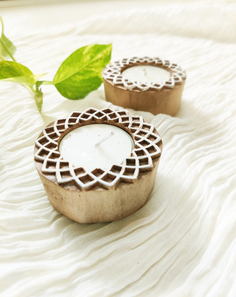 Buy Handcrafted Wooden Tea light holders | Candle Holders | Set of 2 | Shop Verified Sustainable Candles & Fragrances on Brown Living™