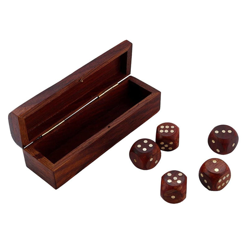 Buy Handmade Wooden Dice Game | Storage Box with Brass Inlay | Shop Verified Sustainable Learning & Educational Toys on Brown Living™