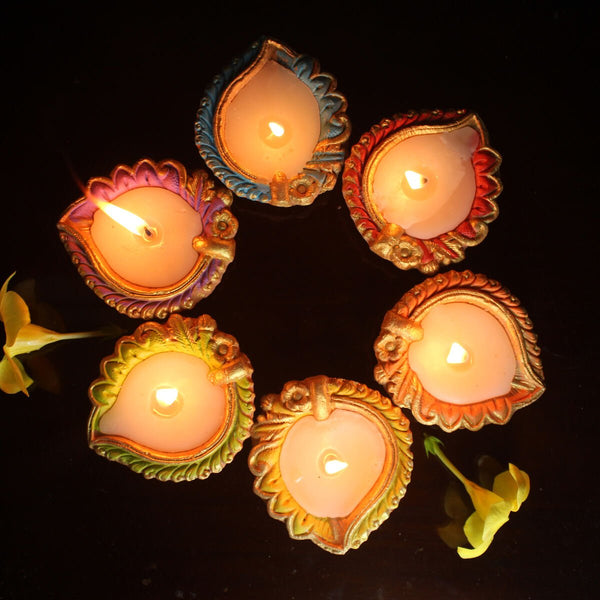 Buy Handmade Motiff Design 1 Diya Wax Filled Candles- Set Of 12 | Shop Verified Sustainable Products on Brown Living