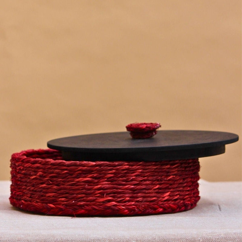 Handmade Sabai Grass Roti Box - Red | Verified Sustainable Baskets & Boxes on Brown Living™