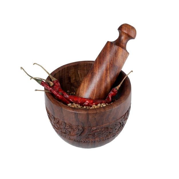 Buy Handmade Wooden Kitchen Okhli Masher| Mortar Pestle | Shop Verified Sustainable Kitchen Tools on Brown Living™