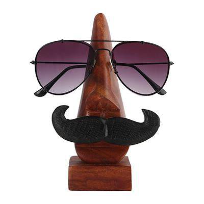 Buy Handmade Wooden Nose Shaped Eyewear Holder with Black Mustache | Shop Verified Sustainable Table Decor on Brown Living™