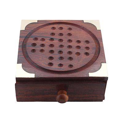 Buy Handmade Indian Wooden Solitaire Board Game with Steel Beads | Shop Verified Sustainable Learning & Educational Toys on Brown Living™