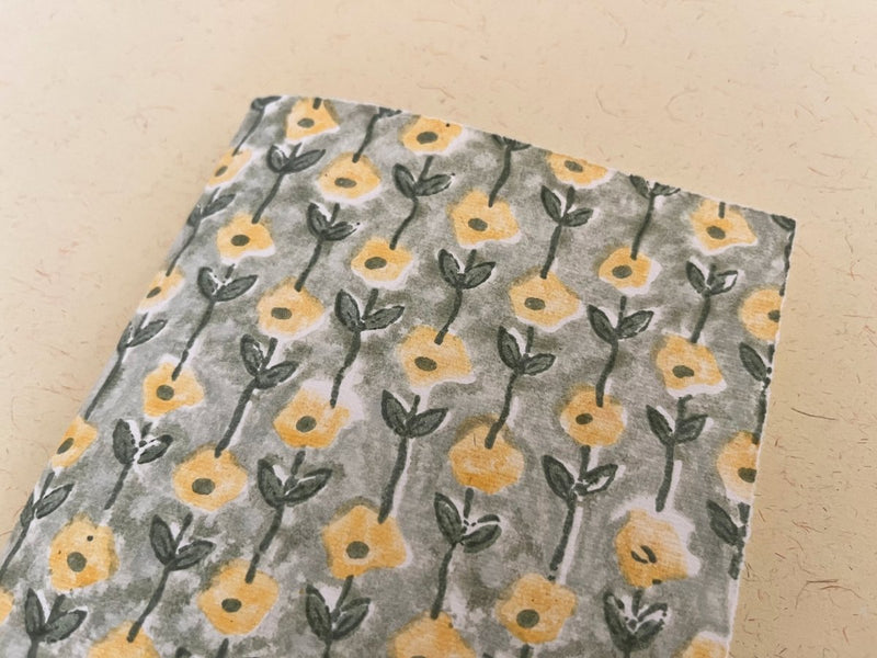 Buy Handmade yellow flower block print journal, Eco - friendly notebook, Sustainable, Upcycled cotton rag paper | Shop Verified Sustainable Stationery on Brown Living™