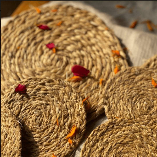 Buy Handwoven Bhimal Coaster Set - Dining Essential | Shop Verified Sustainable Table Essentials on Brown Living™