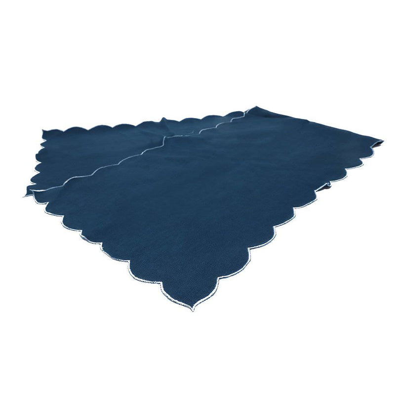 Buy Hemp Scallop Edged Embroidered Table Runner | Navy Blue | Shop Verified Sustainable Table Linens on Brown Living™