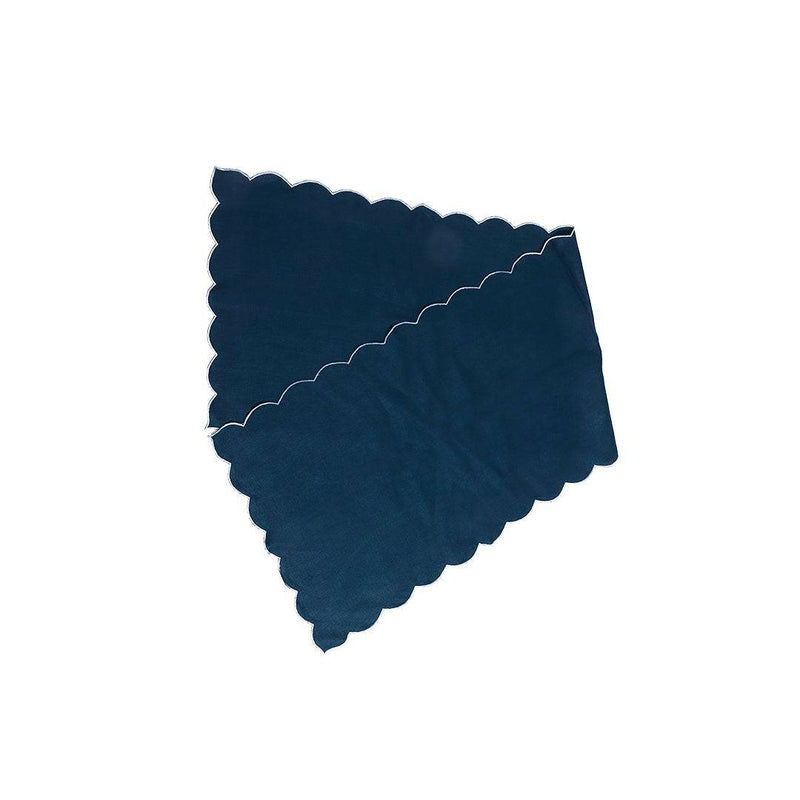 Buy Hemp Scallop Edged Embroidered Table Runner | Navy Blue | Shop Verified Sustainable Table Linens on Brown Living™