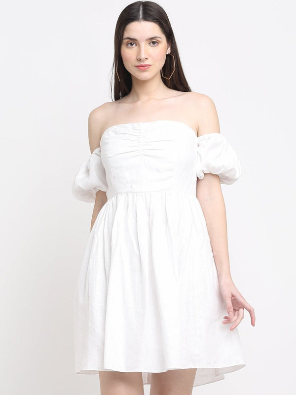 Buy Hemp White Off Shoulder Mini Dress | Shop Verified Sustainable Womens Dress on Brown Living™