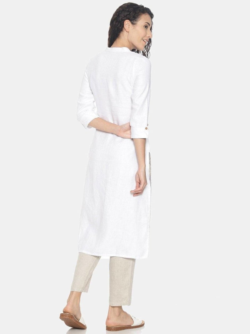 Buy Herringbone White Colour Solid Hemp Straight Long Kurta For Women | Shop Verified Sustainable Womens Kurta on Brown Living™