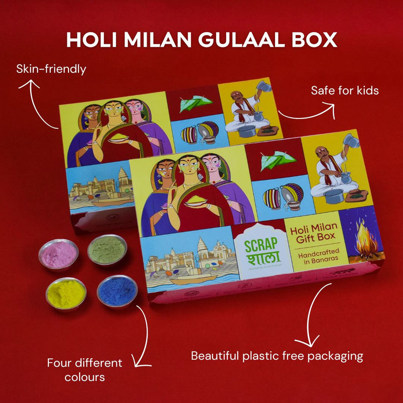 Holi Milan Box | Four Packs of Natural Gulaal | Safe for Kids | Handmade in Banaras | Verified Sustainable Religious Items on Brown Living™