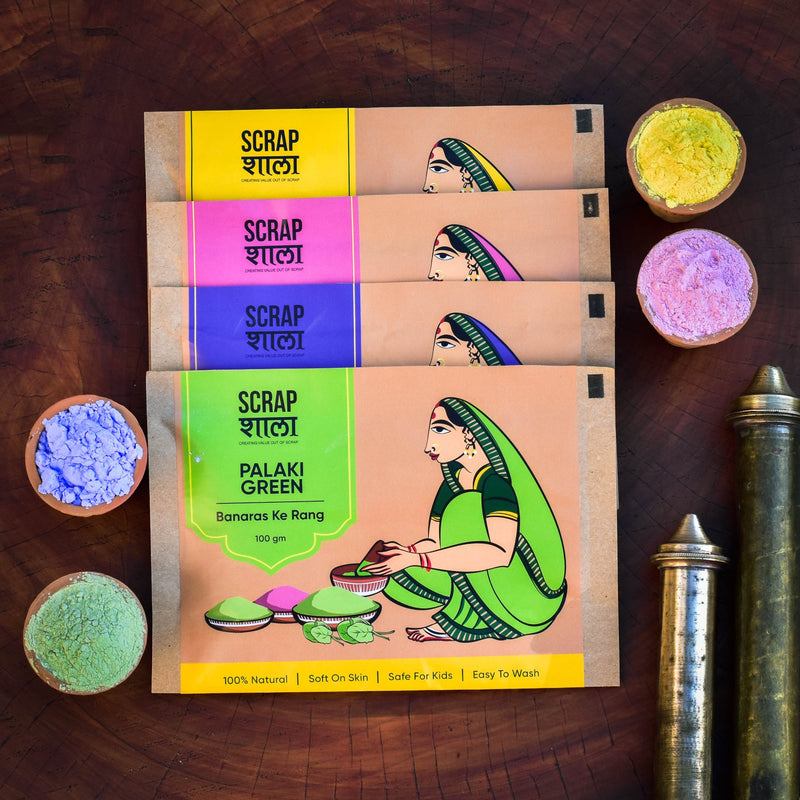 Holi Milan Box | Four Packs of Natural Gulaal | Safe for Kids | Handmade in Banaras | Verified Sustainable Religious Items on Brown Living™