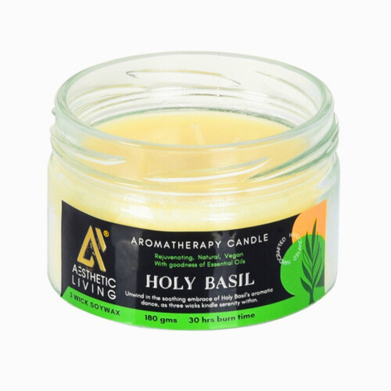 Buy Holy Basil 3 Wick Soy Wax Candle I 30 hr burn, 180 gms | Shop Verified Sustainable Candles & Fragrances on Brown Living™