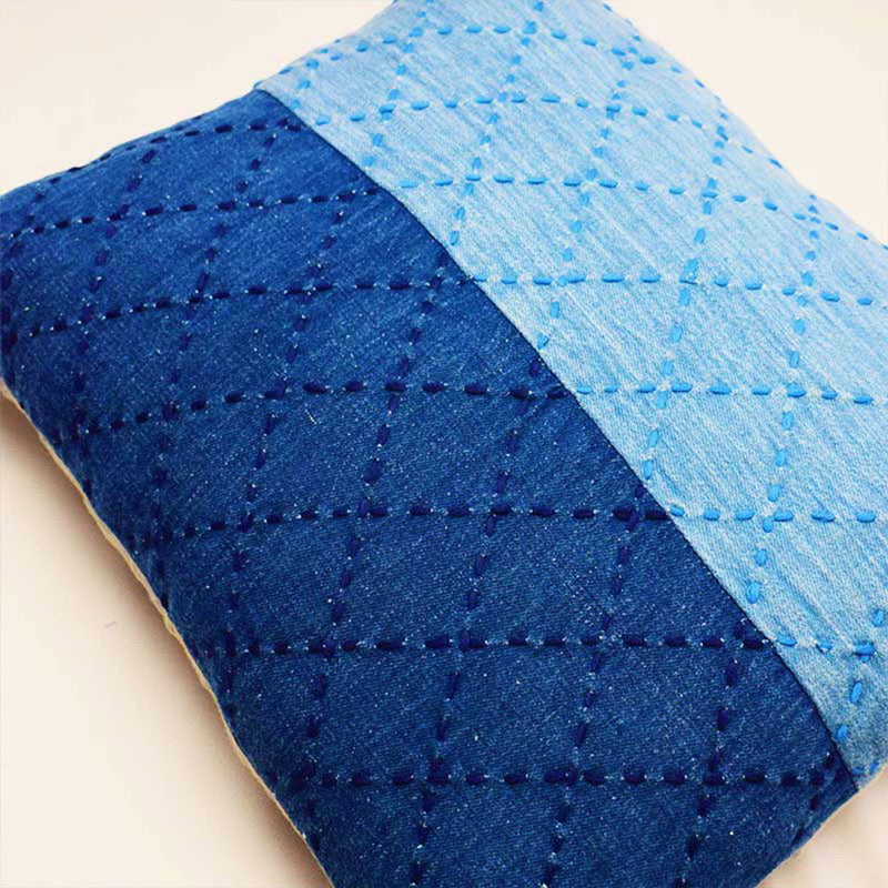 Buy Indigo Embroidered Denim Cushion Cover | Shop Verified Sustainable Covers & Inserts on Brown Living™