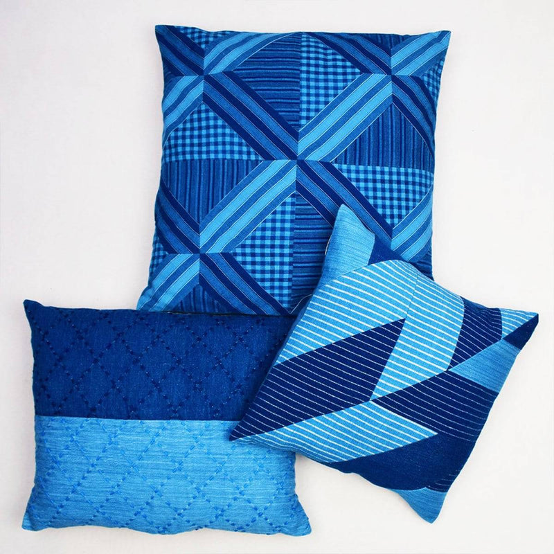 Buy Indigo Embroidered Denim Cushion Cover | Shop Verified Sustainable Covers & Inserts on Brown Living™