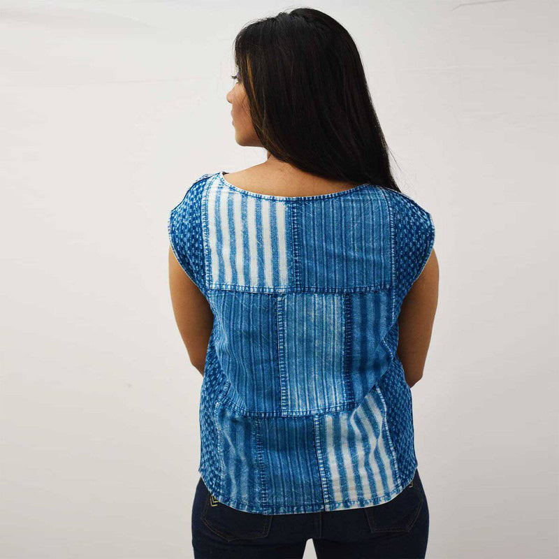 Buy Indigo Handloom Patchwork Top | Shop Verified Sustainable Womens Top on Brown Living™