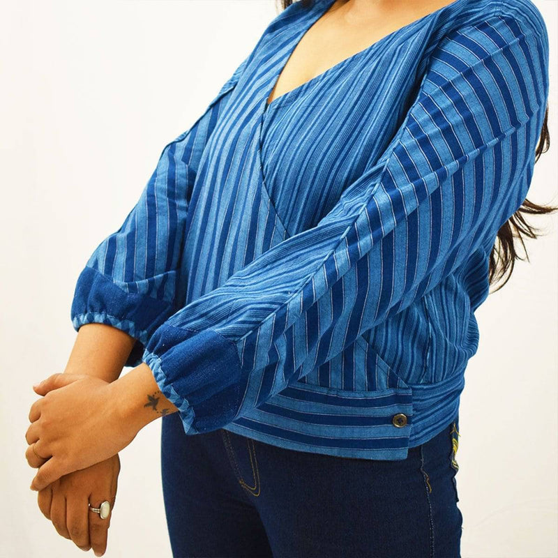 Buy Indigo Handloom Wrap Top | Shop Verified Sustainable Womens Top on Brown Living™