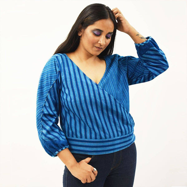 Buy Indigo Handloom Wrap Top | Shop Verified Sustainable Womens Top on Brown Living™