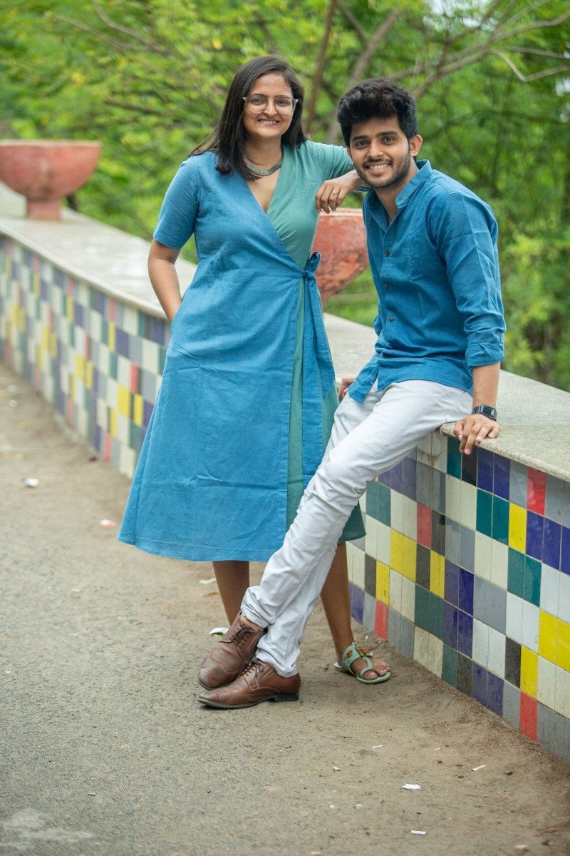 Buy Indigo Mandarin Collar Khadi Shirt | Shop Verified Sustainable Mens Shirt on Brown Living™