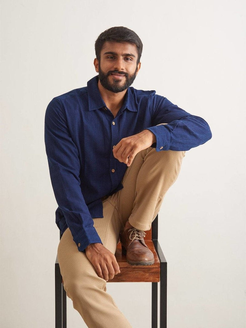 Buy Indigo Ocean Cotton Shirt | Shop Verified Sustainable Mens Shirt on Brown Living™