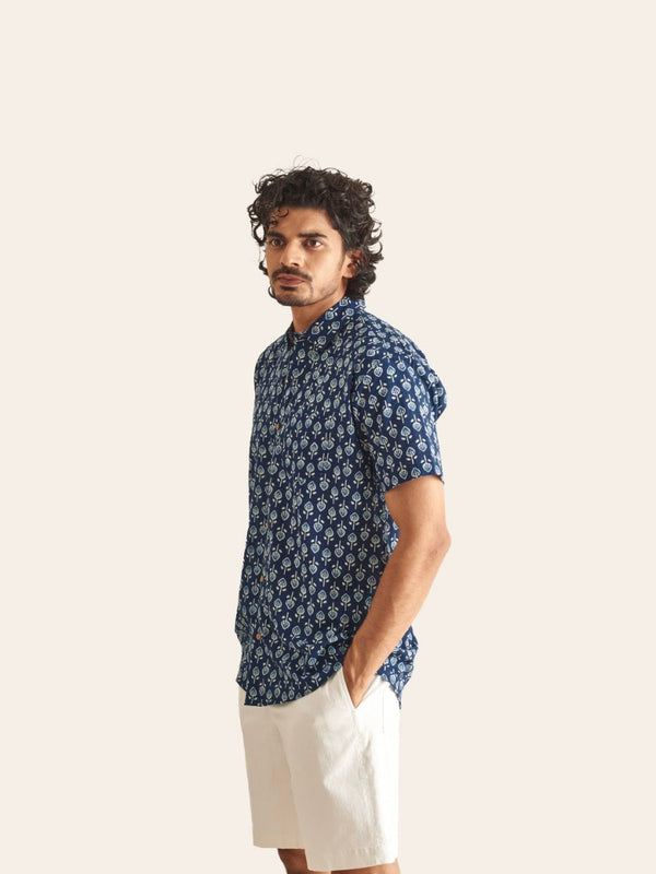 Buy Indigo Printed Cotton Shirt | Shop Verified Sustainable Mens Shirt on Brown Living™