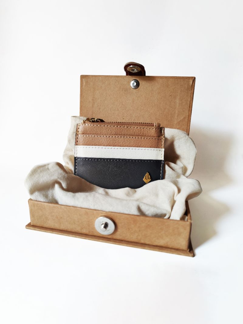 Buy Iris- Apple Leather Card Holder (Grey & Caramel) | Shop Verified Sustainable Wallet on Brown Living™