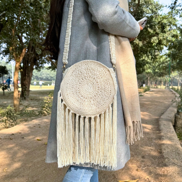 Ivory Boho Crochet Handmade Bag | Verified Sustainable Bags on Brown Living™