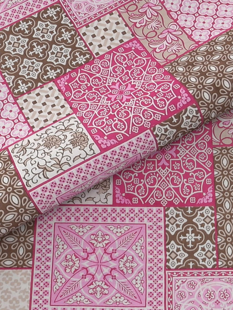 Jaipuri Hand Printed King Size 400 TC Cotton Bedsheet with Pillow Covers- Pink | Verified Sustainable Bed Linens on Brown Living™