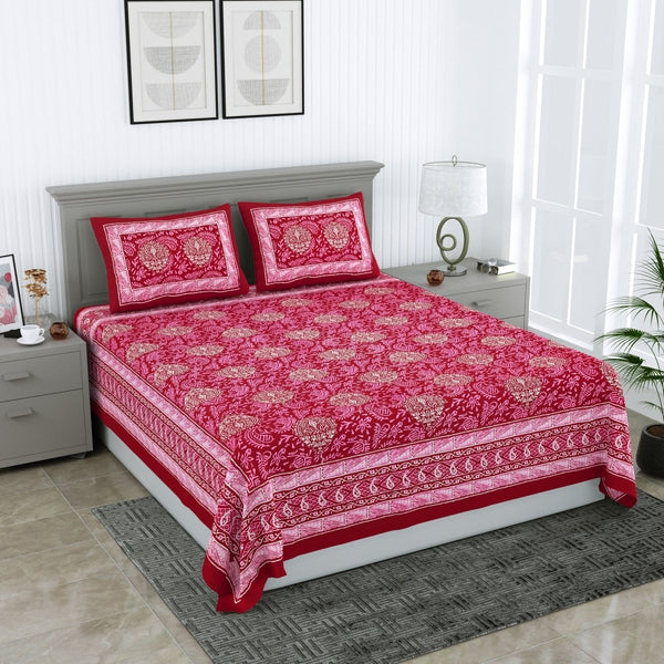 Buy Jaipuri Hand Printed Queen Size Cotton Red Bedsheet with Pillow Covers | Shop Verified Sustainable Products on Brown Living