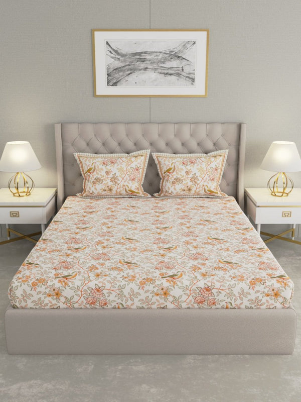 Jaipuri Print King Size 330 TC Pure Cotton Bedsheet with Pillow Covers- Orange | Verified Sustainable Bed Linens on Brown Living™