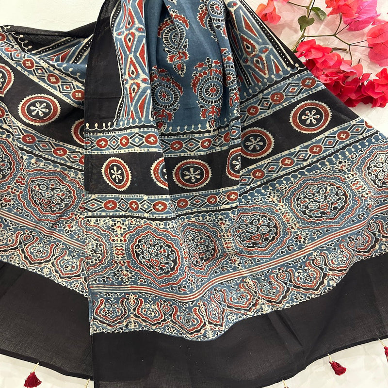 Jamna Ajrakh Mulmul Stole | Verified Sustainable Womens Dupatta on Brown Living™