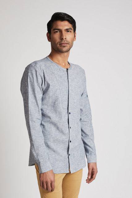 Buy Kaliedoscope Round Neck Shirt Blue Melange | Shop Verified Sustainable Mens Shirt on Brown Living™