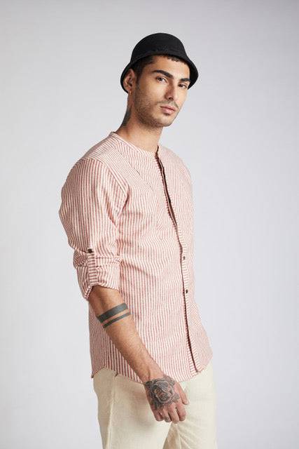 Buy Kaliedoscope Round Neck Shirt Broad Stripes | Shop Verified Sustainable Mens Shirt on Brown Living™