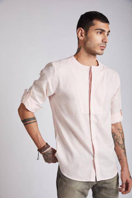 Buy Kaliedoscope Round Neck Shirt Peach Stripes | Shop Verified Sustainable Mens Shirt on Brown Living™