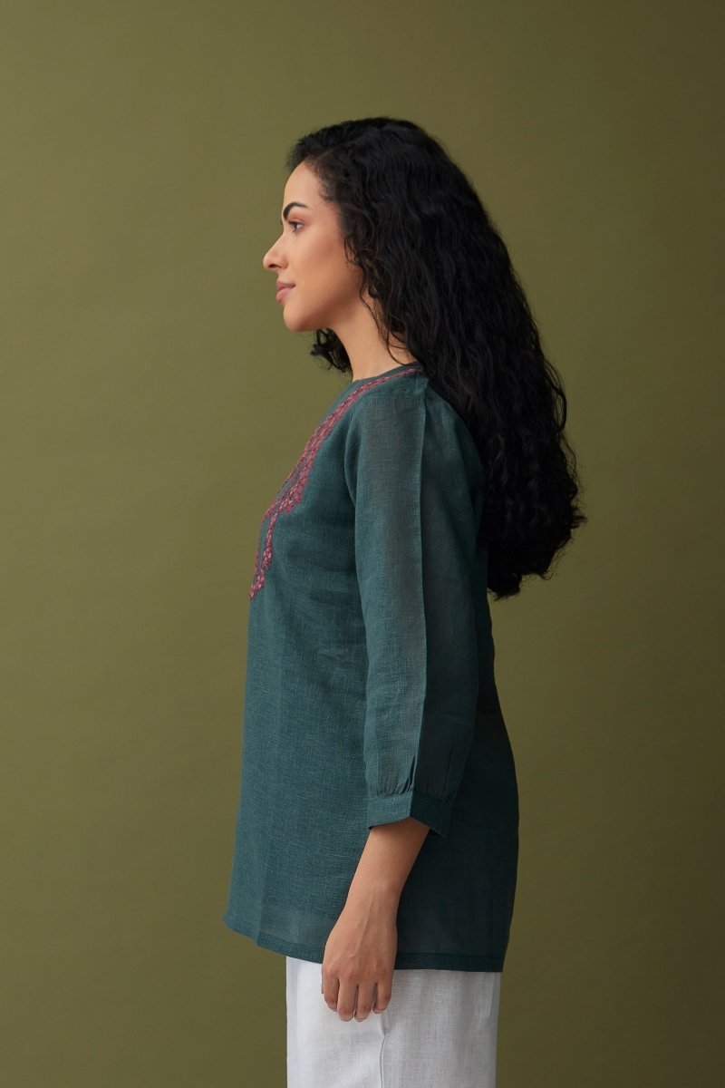 Karigiri Olive Linen Tunic | Verified Sustainable Womens Top on Brown Living™