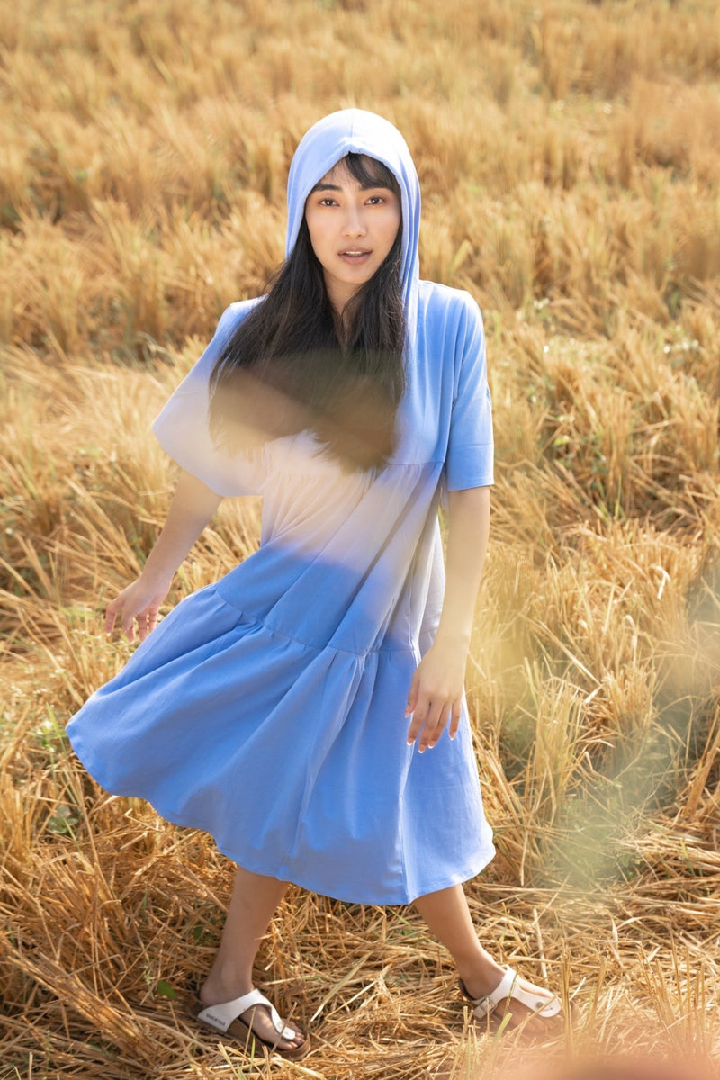 Katir- Hoodie Dress With Slit Bell Sleeves - Vista Blue | Verified Sustainable Womens Dress on Brown Living™