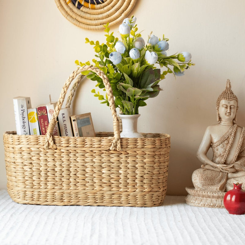 Buy Kauna grass hamper basket-Oval | Shop Verified Sustainable Baskets & Boxes on Brown Living™