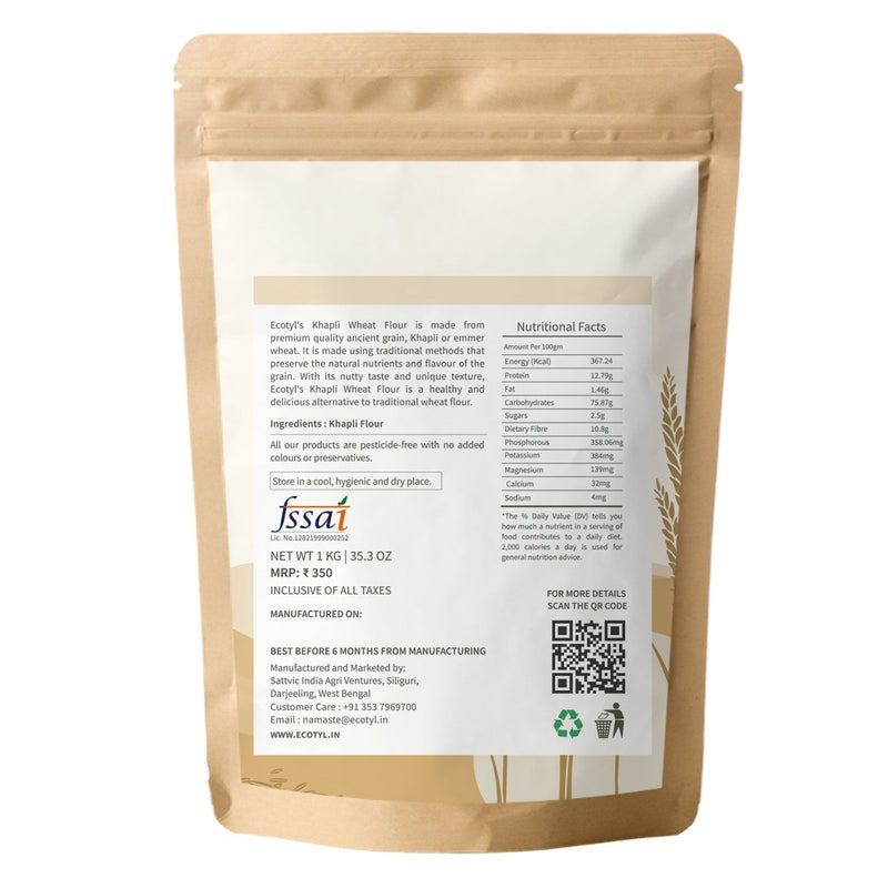 Buy Khapli Atta- 1Kg | Emmer Wheat | Low Gluten | Shop Verified Sustainable Cooking & Baking Supplies on Brown Living™