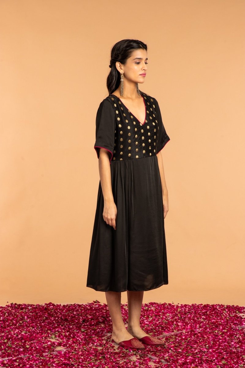 Buy Khushi Side Gather Booti Mashru Dress | Shop Verified Sustainable Products on Brown Living