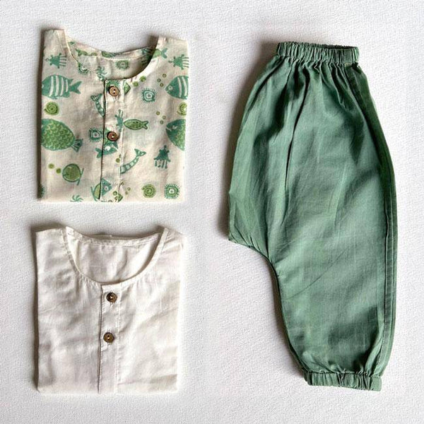 Buy Koi Bag - Koi Mint And White Kurta with Mint Pants | Shop Verified Sustainable Kids Daywear Sets on Brown Living™