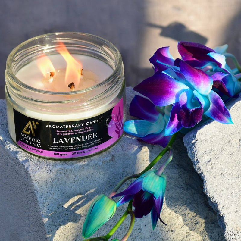 Buy Lavender 3 Wick Soy Wax Candle I 30 hr burn, 180 gms | Shop Verified Sustainable Candles & Fragrances on Brown Living™