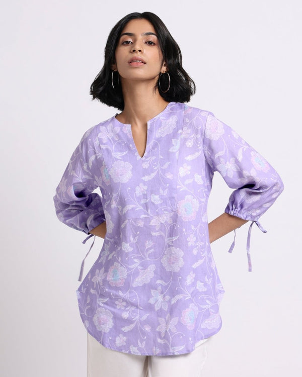 Buy Lavender Bloom Print Linen Blouse | Shop Verified Sustainable Products on Brown Living