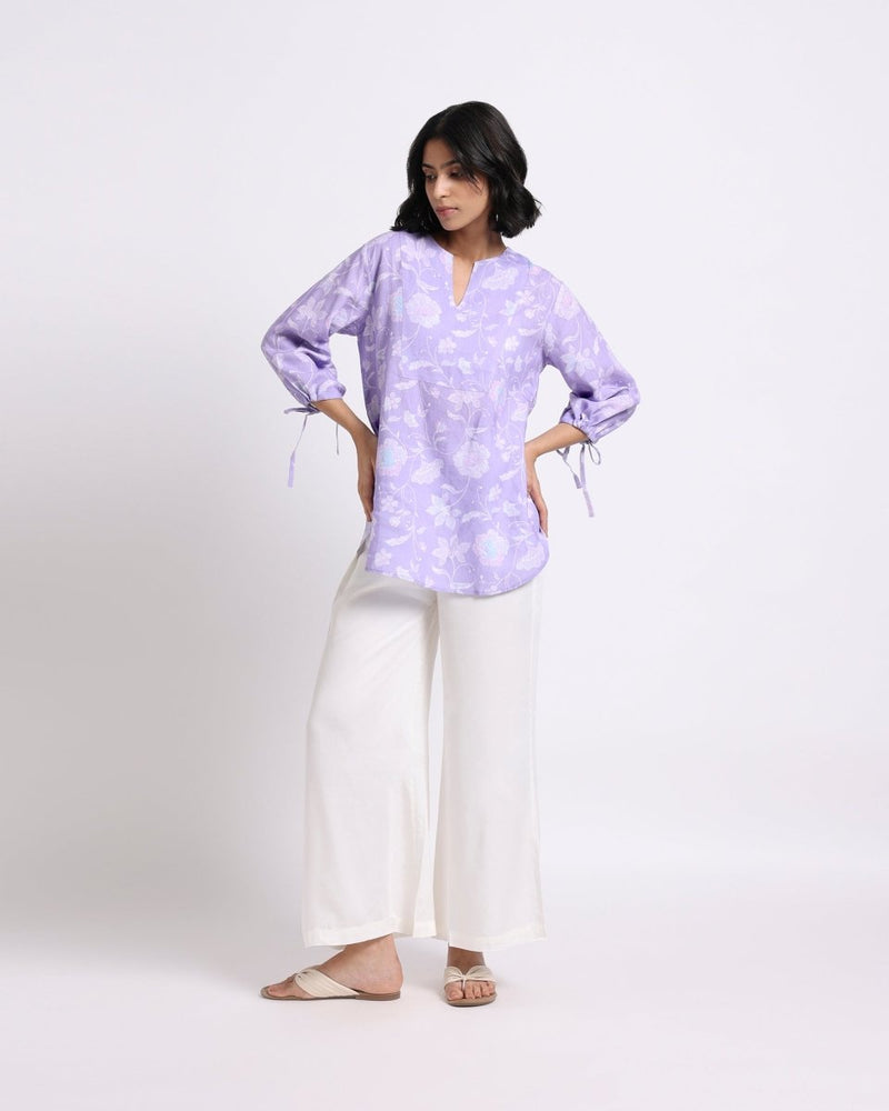 Buy Lavender Bloom Print Linen Blouse | Shop Verified Sustainable Products on Brown Living