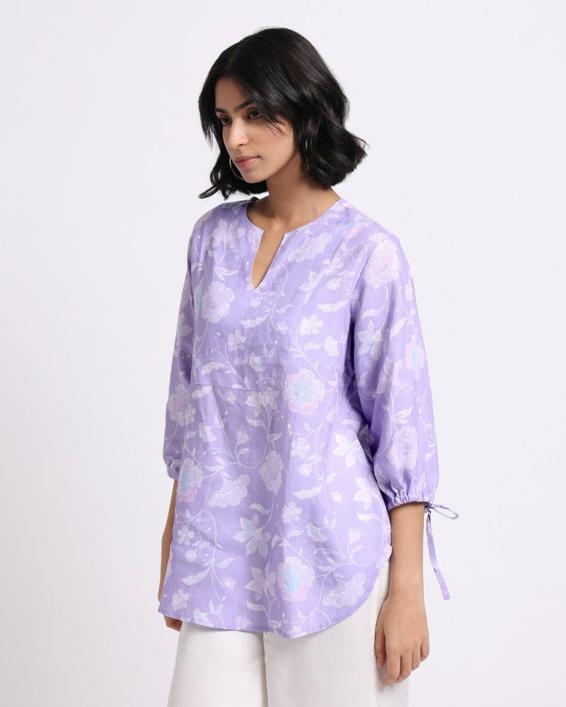 Buy Lavender Bloom Print Linen Blouse | Shop Verified Sustainable Products on Brown Living