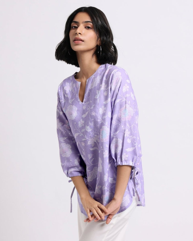 Buy Lavender Bloom Print Linen Blouse | Shop Verified Sustainable Products on Brown Living