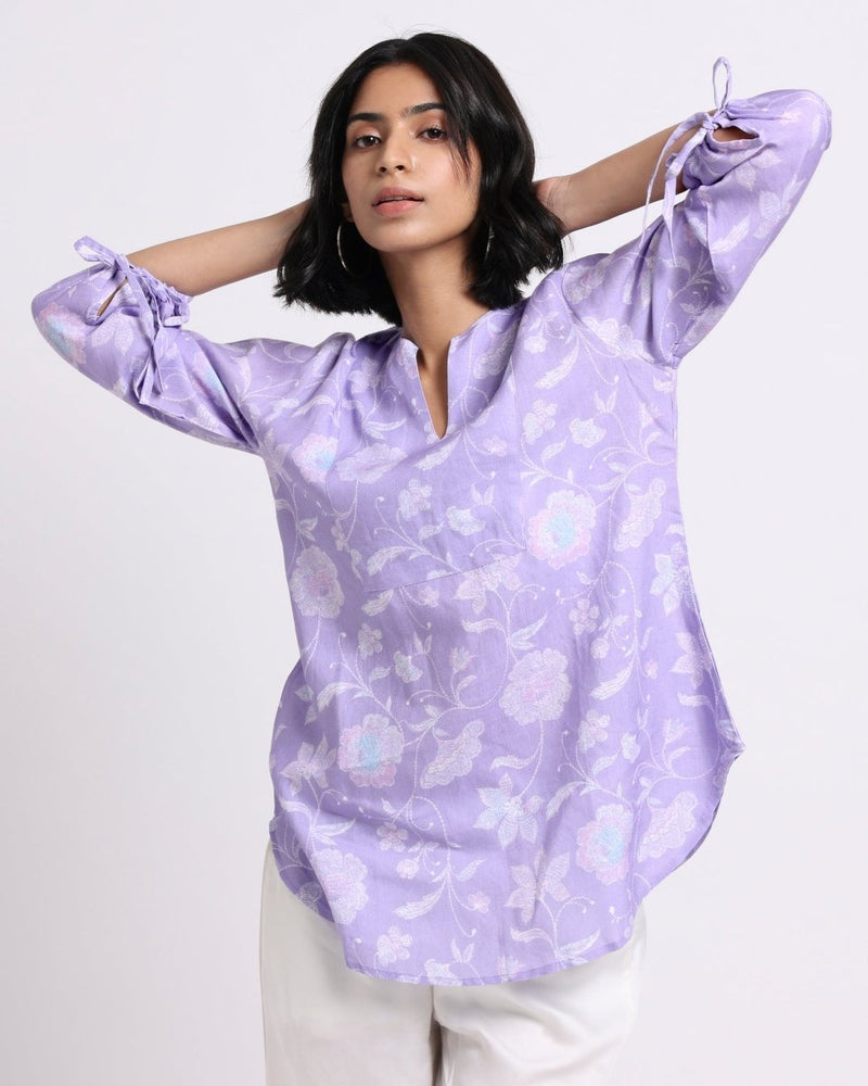 Buy Lavender Bloom Print Linen Blouse | Shop Verified Sustainable Products on Brown Living