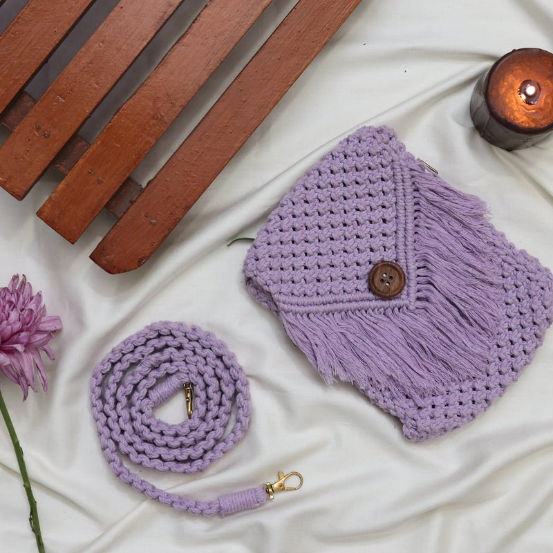 Lavender Macrame Mobile Sling Bag | Verified Sustainable Bags on Brown Living™