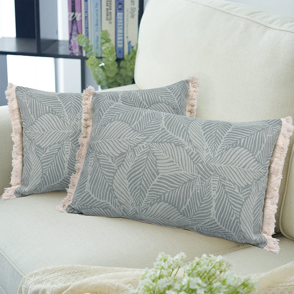 Leafy Serenity Printed Lumbar Cushion Cover - Set of 2 | Verified Sustainable Covers & Inserts on Brown Living™